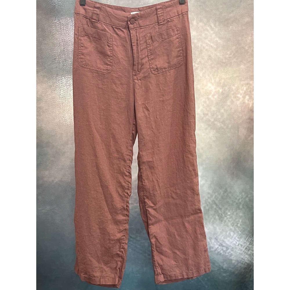 Nicole Miller New York Mauve 100% Linen Wide Leg Pants Pockets Womens Size 6